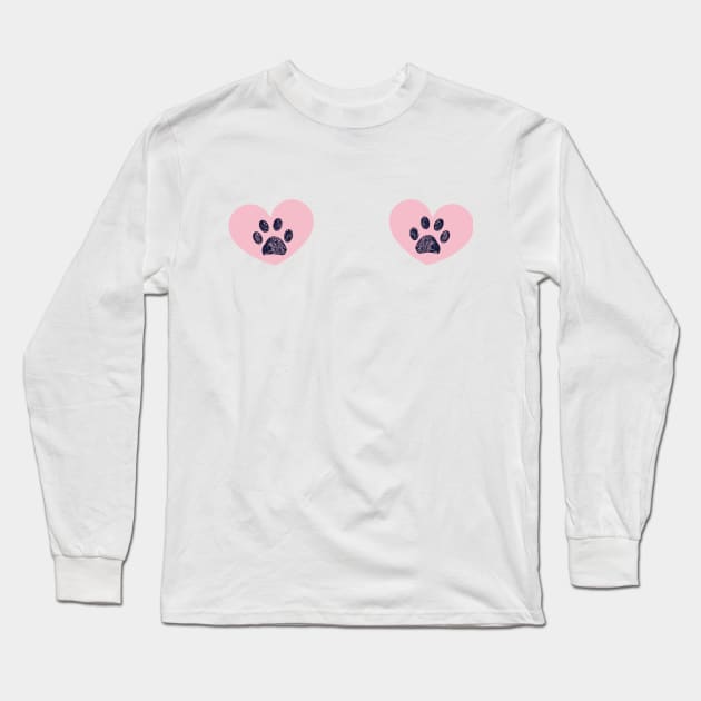 Pink heart with paw prints Long Sleeve T-Shirt by GULSENGUNEL